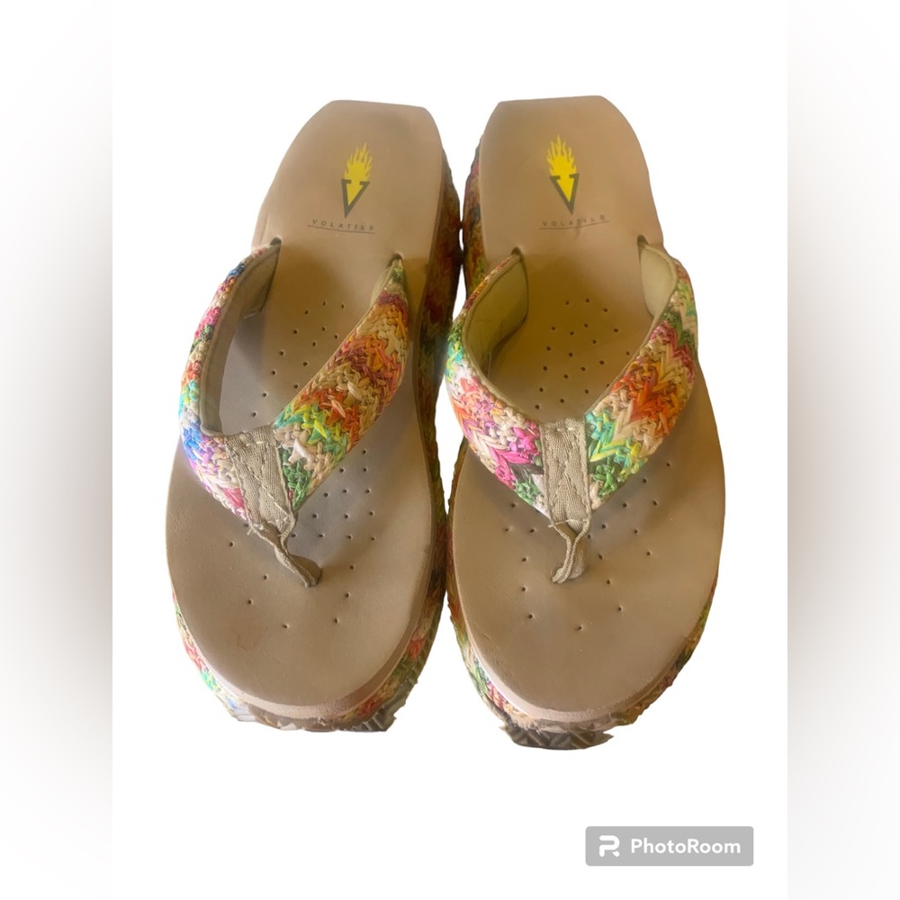 Volatile rainbow wedge sandals size 8